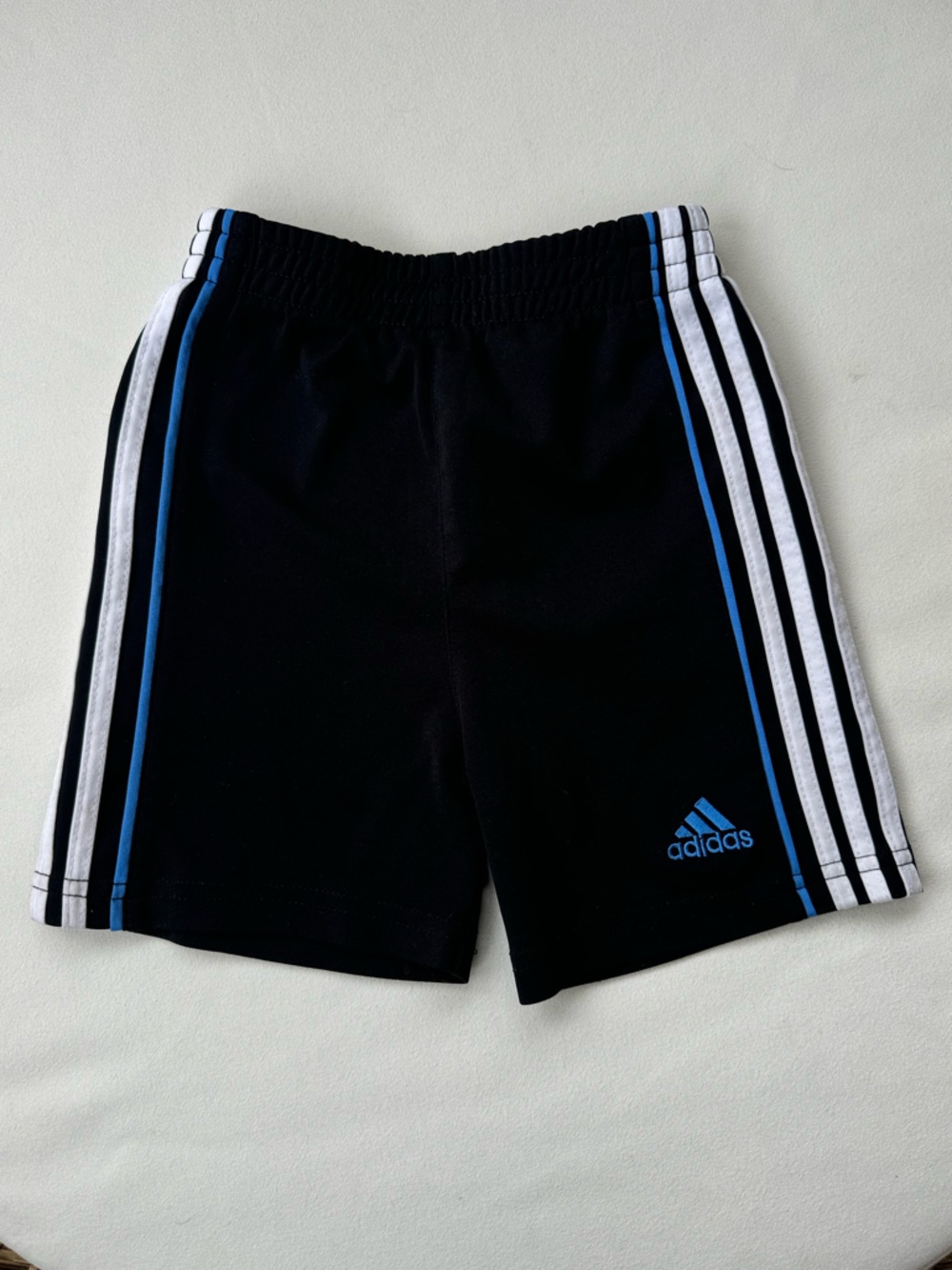 adidas Black Kids Athletic Shorts with Blue & White Stripes